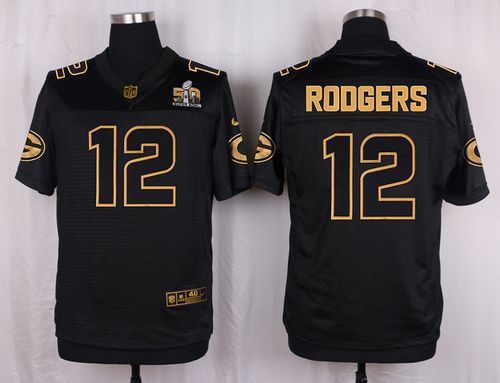 Nike Packers #12 Aaron Rodgers Black Men's Stitched NFL Elite Pro Line Gold Collection Jersey - Click Image to Close